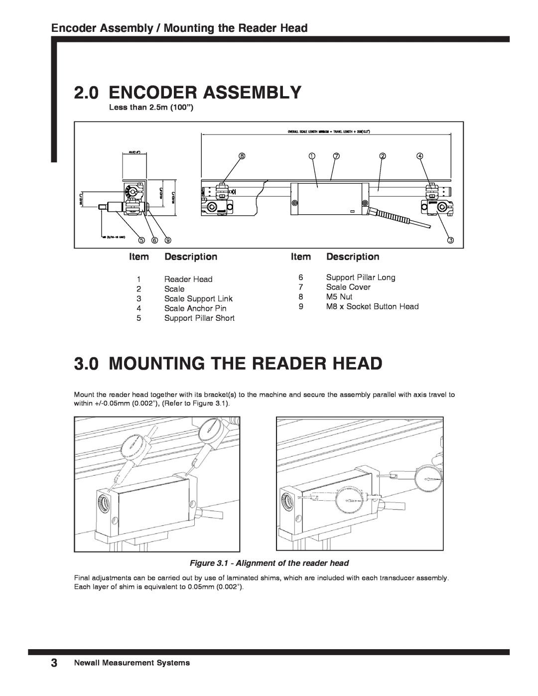 Microsoft SHG-TC, SHG-TS, SHG-VS 3.0MOUNTING THE READER HEAD, Encoder Assembly / Mounting the Reader Head, Description 