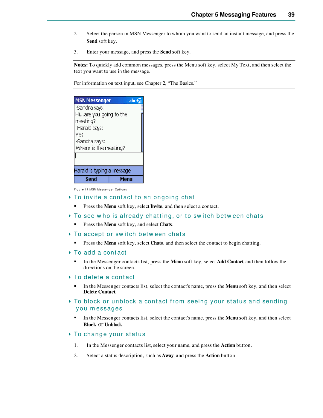 Microsoft Smartphone 2002 To invite a contact to an ongoing chat, To accept or switch between chats, To add a contact 