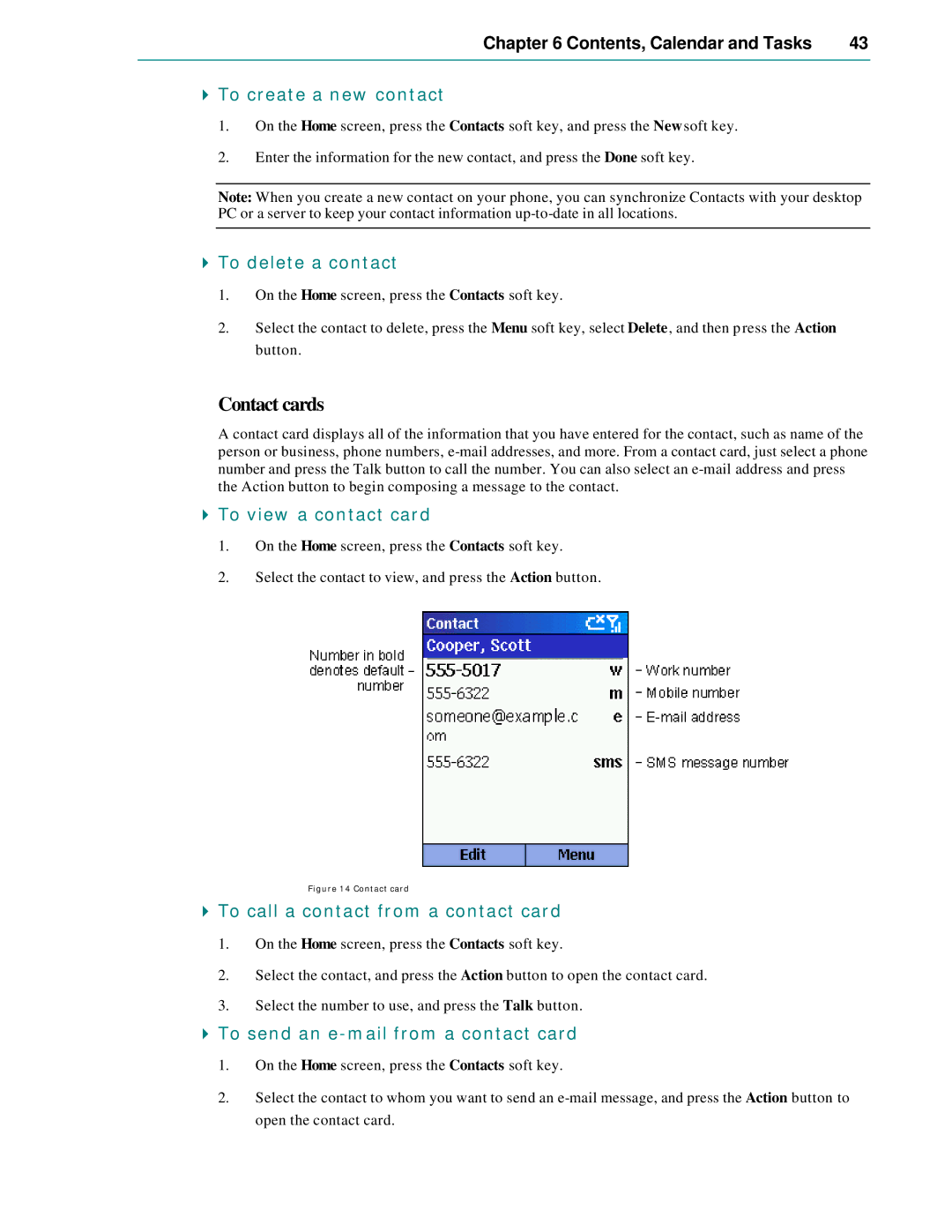 Microsoft Smartphone 2002 manual Contact cards, To create a new contact, To view a contact card 