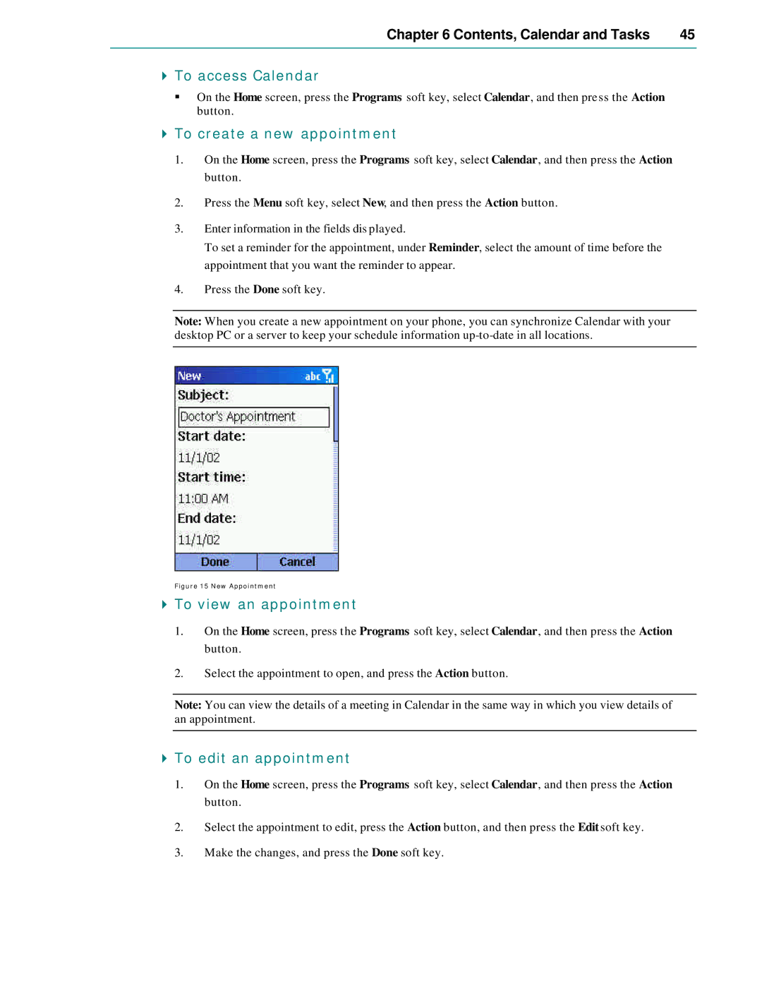 Microsoft Smartphone 2002 To access Calendar, To create a new appointment, To view an appointment, To edit an appointment 