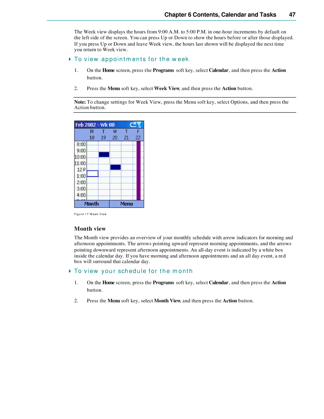 Microsoft Smartphone 2002 manual To view appointments for the week, Month view, To view your schedule for the month 