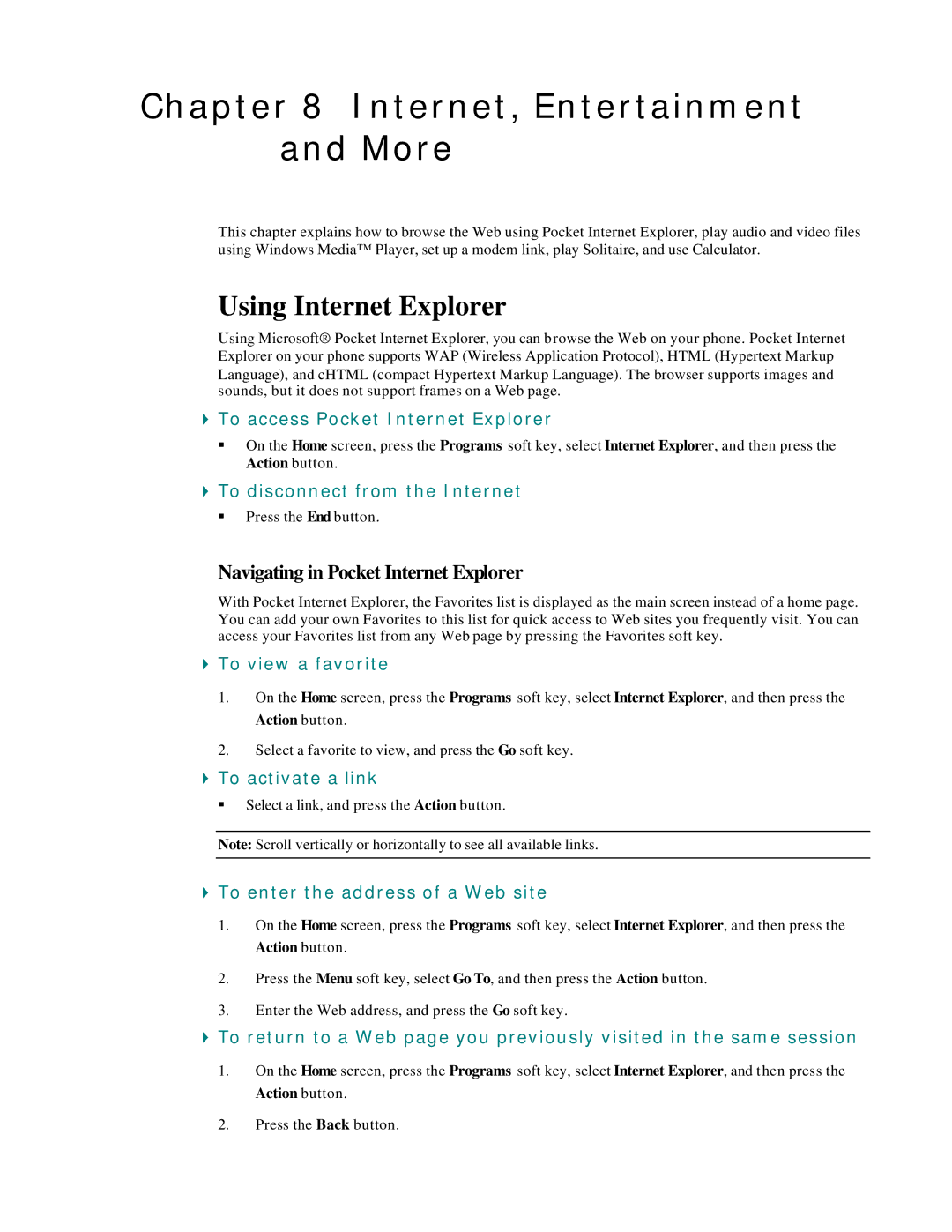 Microsoft Smartphone 2002 manual Internet, Entertainment and More, Using Internet Explorer 