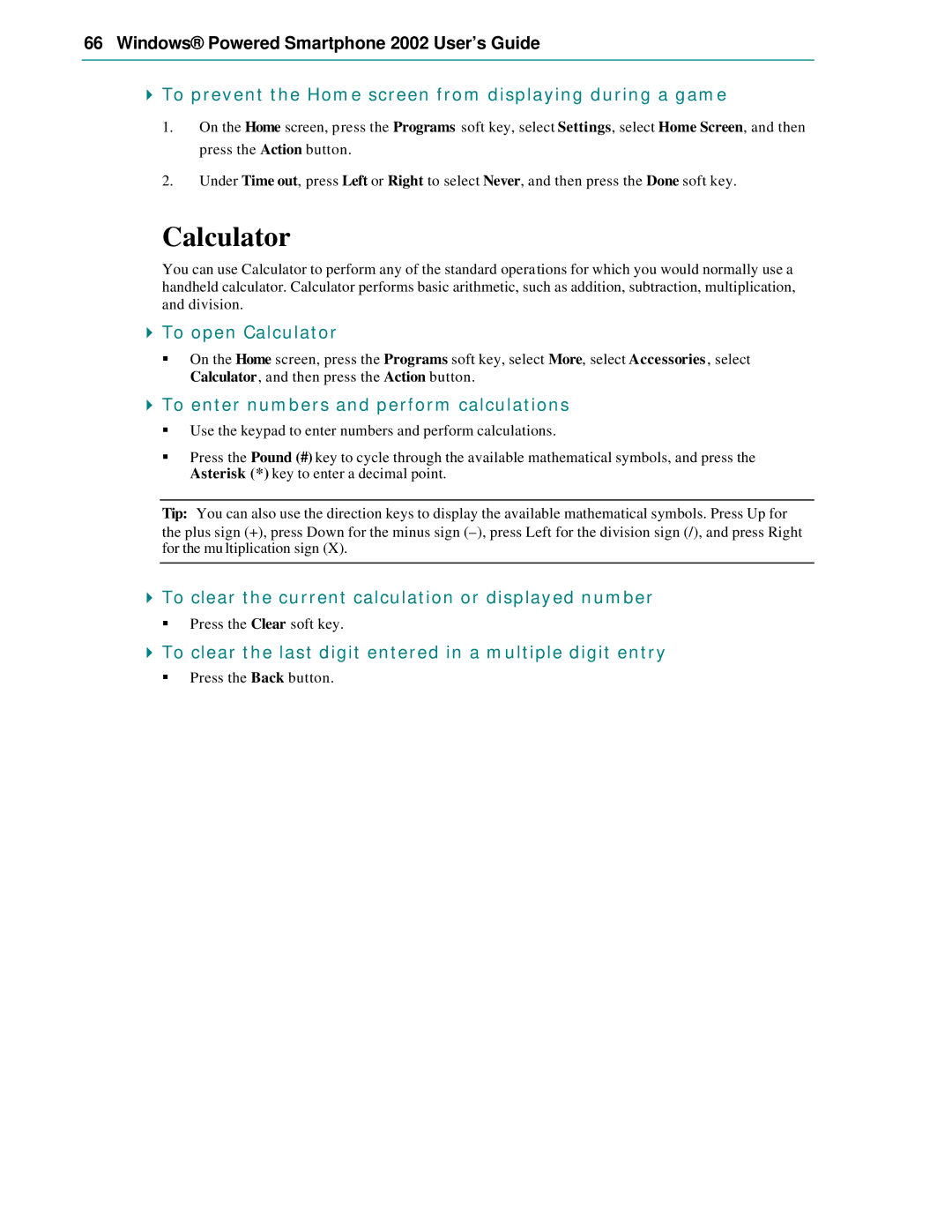 Microsoft Smartphone 2002 manual Calculator 