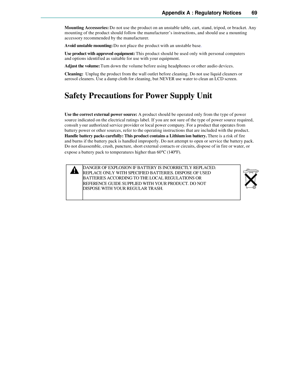 Microsoft Smartphone 2002 manual Safety Precautions for Power Supply Unit, Appendix a Regulatory Notices 