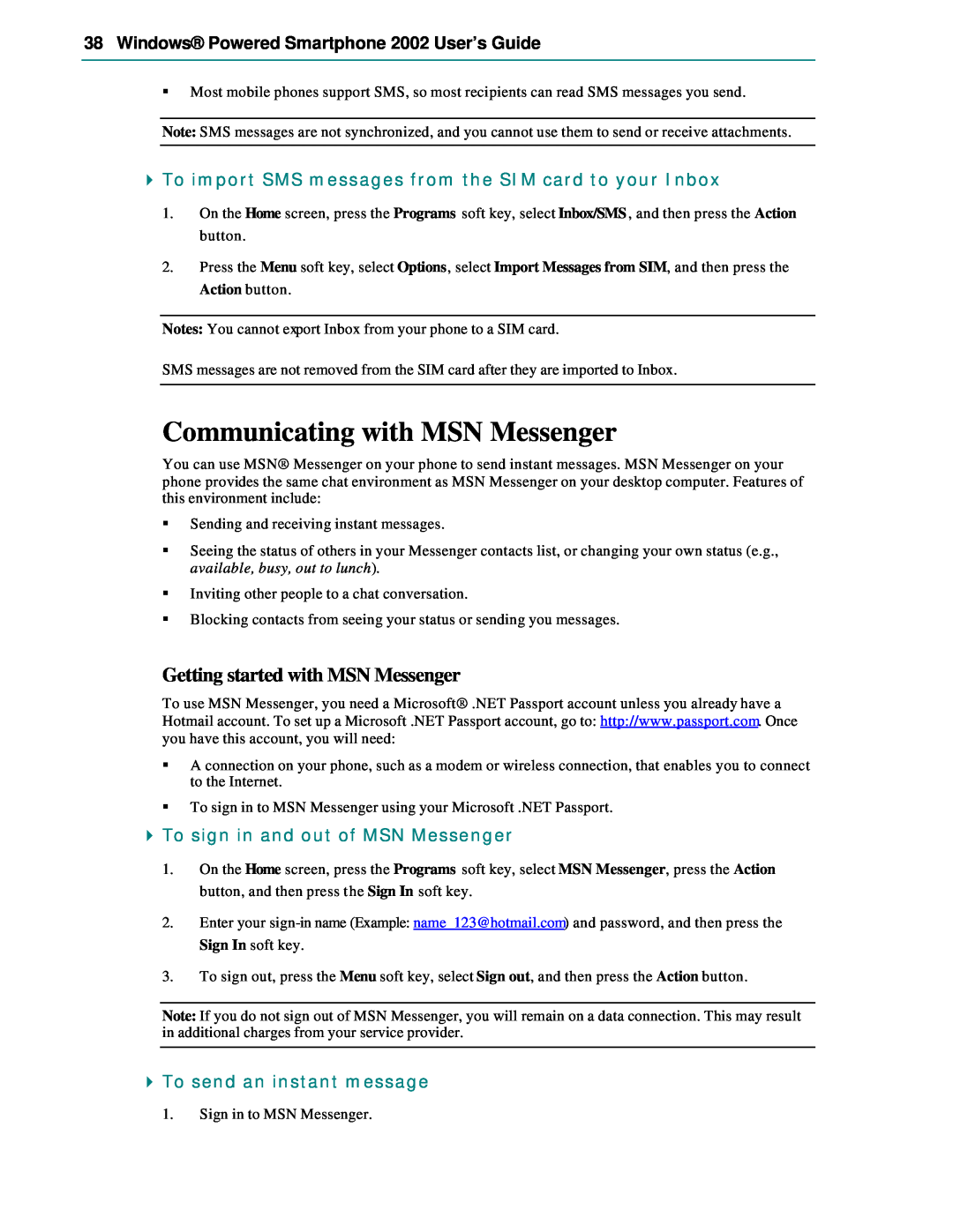 Microsoft Smartphone 2002 Communicating with MSN Messenger, Getting started with MSN Messenger, To send an instant message 