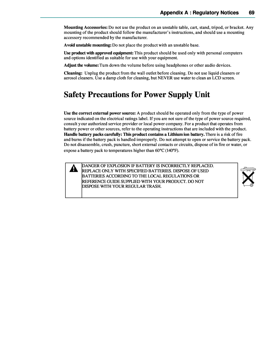 Microsoft Smartphone 2002 manual Safety Precautions for Power Supply Unit, Appendix A Regulatory Notices 