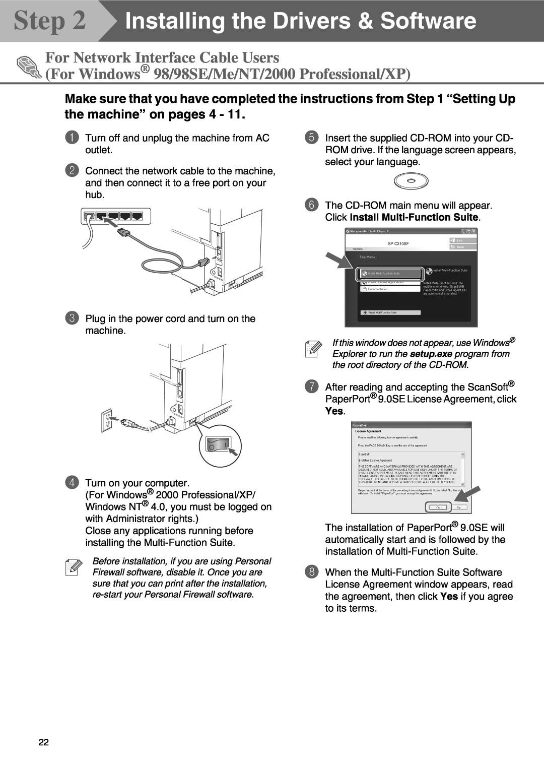 Microsoft SPC210SF setup guide For Network Interface Cable Users, For Windows 98/98SE/Me/NT/2000 Professional/XP 