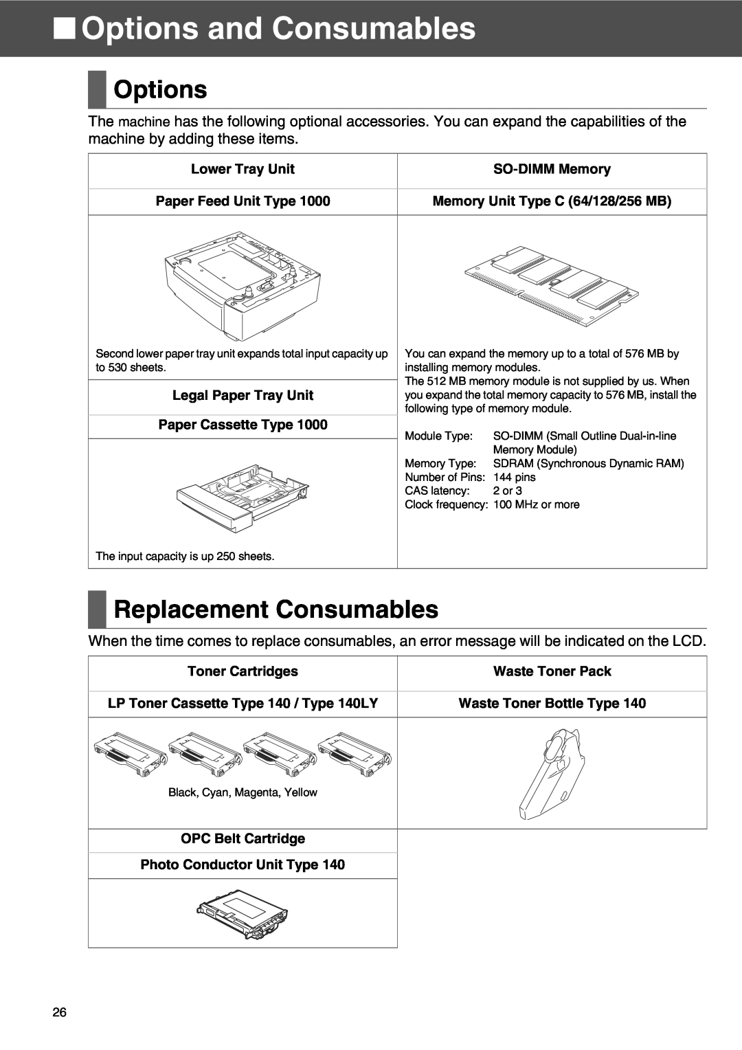 Microsoft SPC210SF setup guide Options and Consumables, Replacement Consumables 