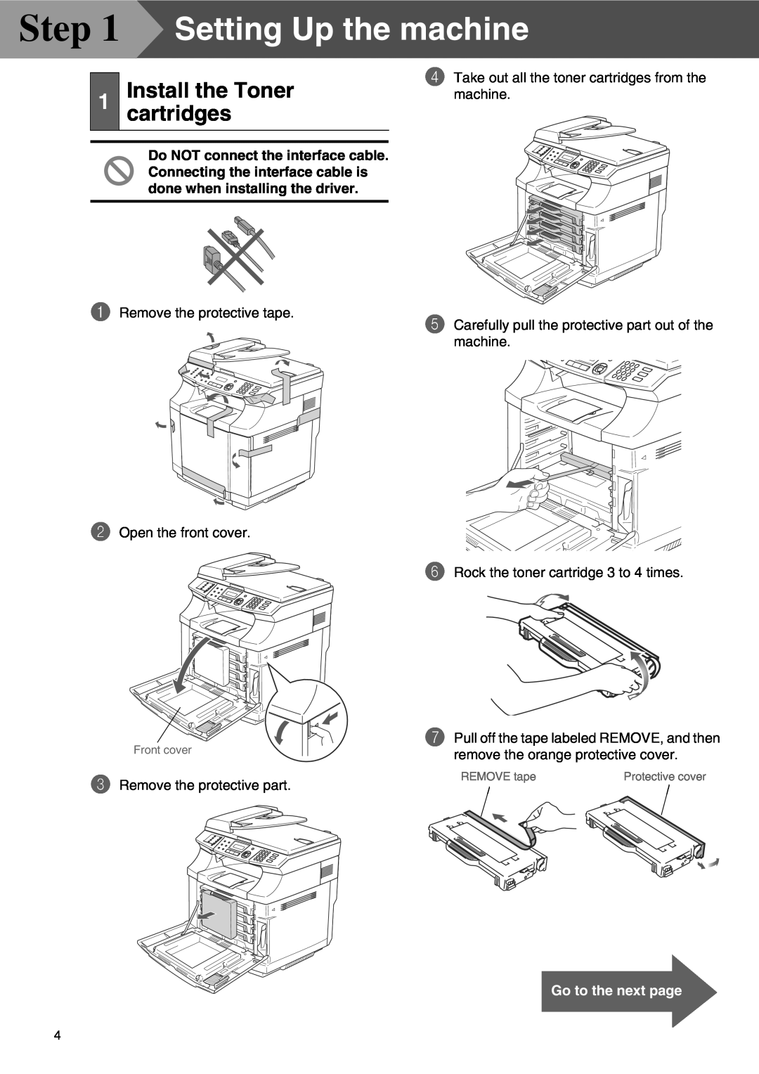 Microsoft SPC210SF setup guide Setting Up the machine, Install the Toner cartridges, Go to the next page 
