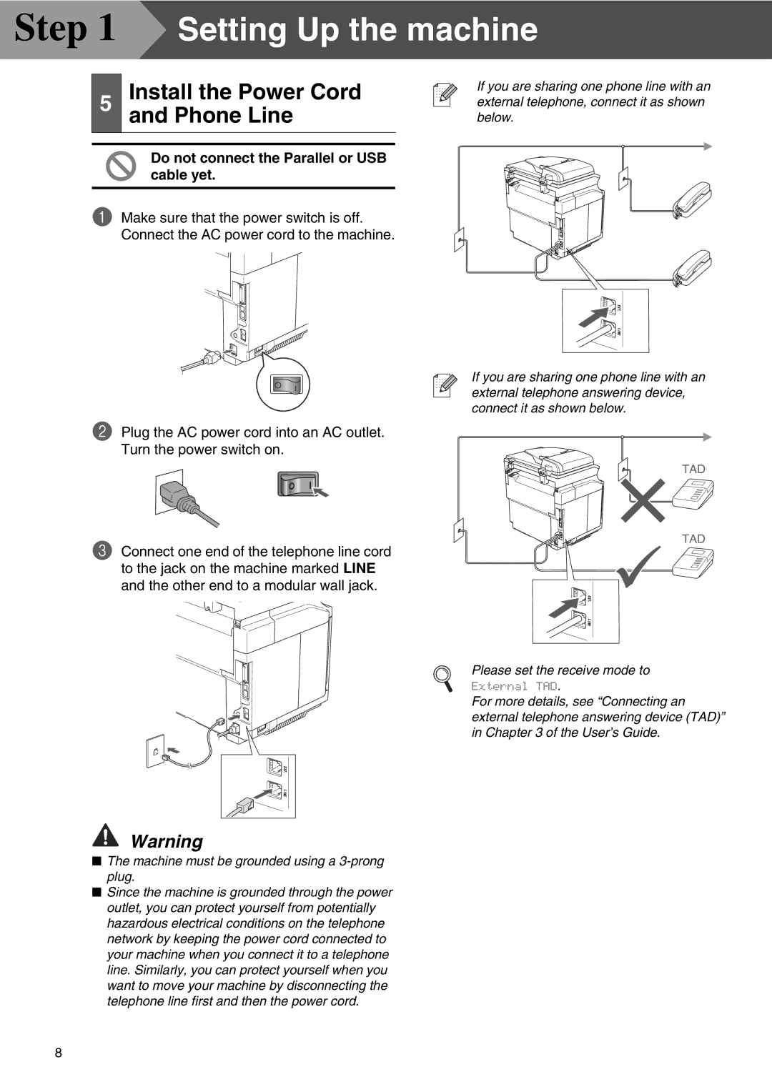 Microsoft SPC210SF setup guide Install the Power Cord and Phone Line, Do not connect the Parallel or USB cable yet 