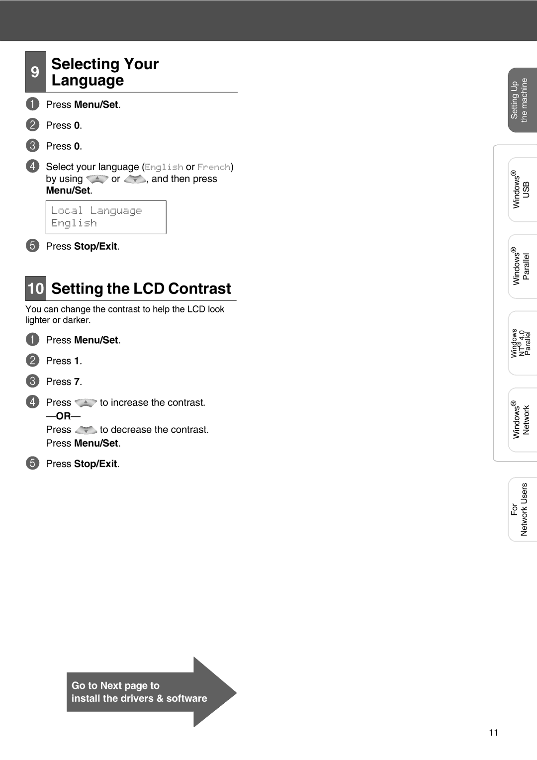 Microsoft SPC210SF setup guide Selecting Your Language, Setting the LCD Contrast 