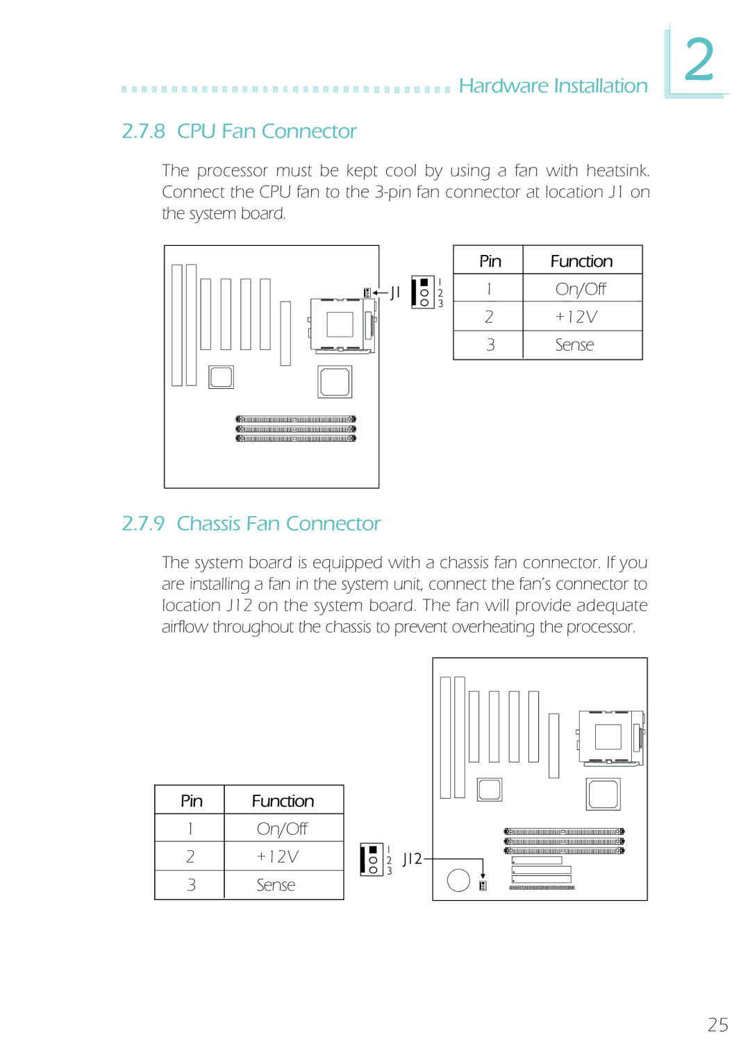 Microsoft IBUS-BAT-1370, System Board manual Hardware Installation CPU Fan Connector, Chassis Fan Connector 