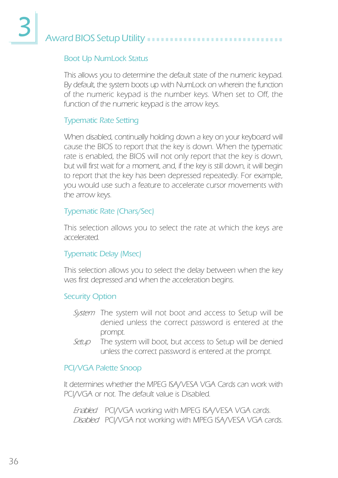 Microsoft System Board Boot Up NumLock Status, Typematic Rate Setting, Typematic Rate Chars/Sec, Typematic Delay Msec 