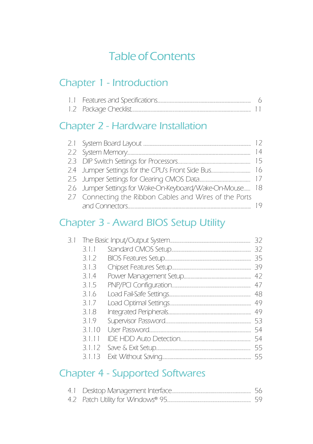 Microsoft System Board, IBUS-BAT-1370 manual Table of Contents 