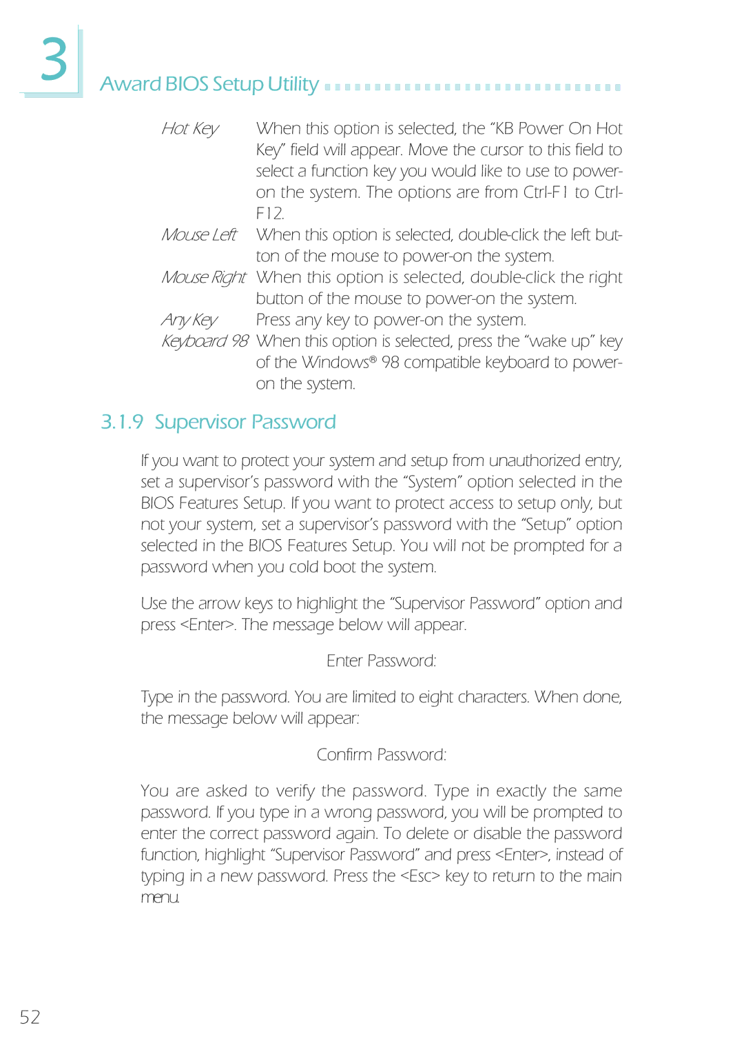 Microsoft System Board, IBUS-BAT-1370 manual Supervisor Password 