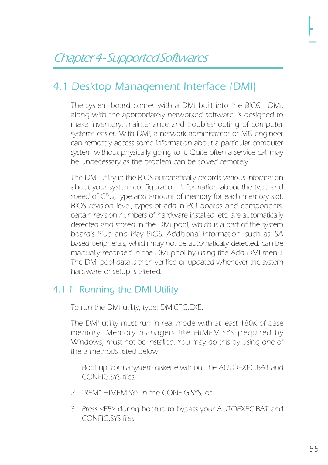 Microsoft IBUS-BAT-1370, System Board manual Desktop Management Interface DMI, Running the DMI Utility 