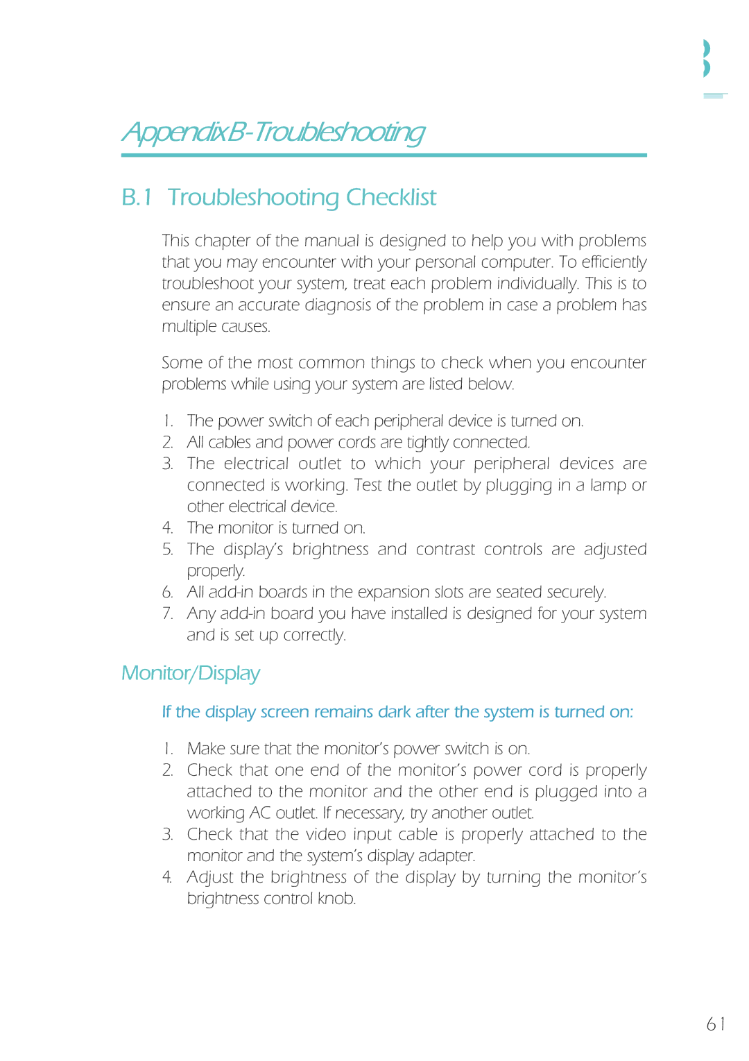 Microsoft IBUS-BAT-1370, System Board manual Troubleshooting Checklist, Monitor/Display 