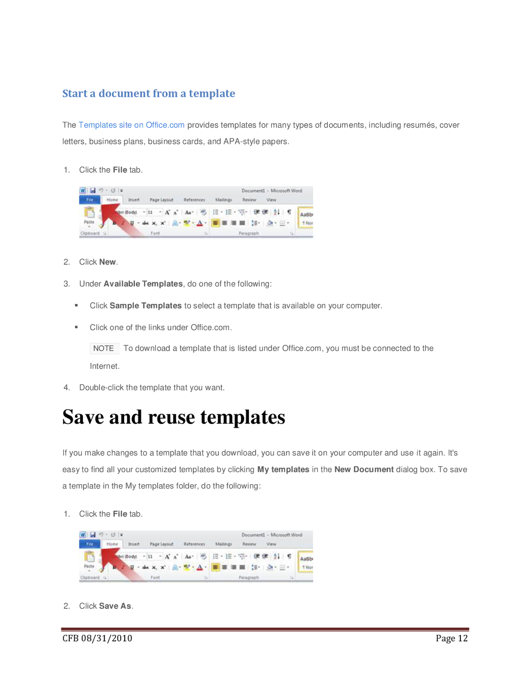 Microsoft T5D-00295, 79G-02020, 269-14457, 269-14834 manual Save and reuse templates, Start a document from a template 