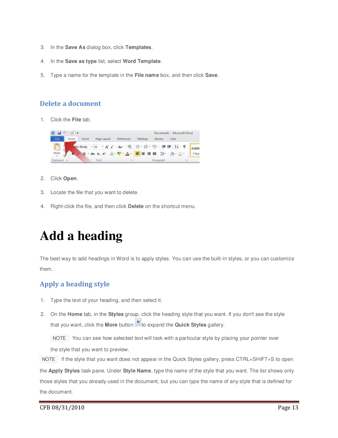 Microsoft 79G-02020, T5D-00295, 269-14457, 269-14834 manual Add a heading, Delete a document, Apply a heading style 