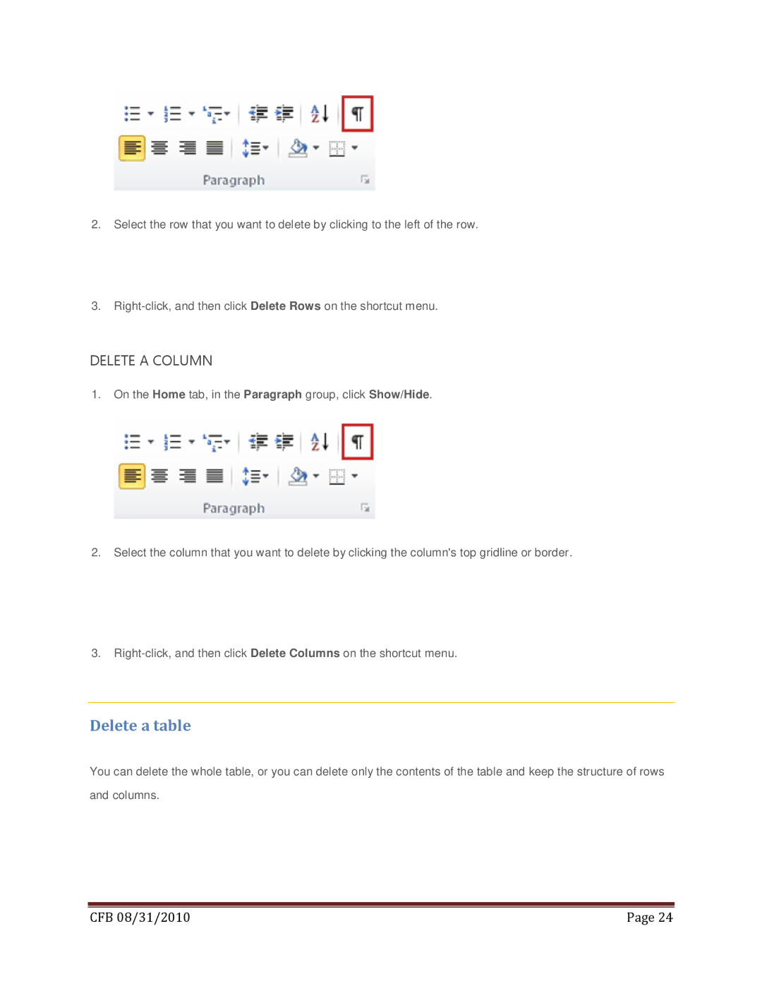 Microsoft T5D-00295, 79G-02020, 269-14457, 269-14834 manual Delete a table, Delete a Column 