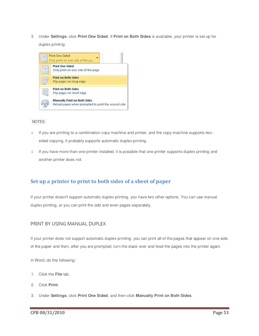 Microsoft 79G-02020, T5D-00295 Set up a printer to print to both sides of a sheet of paper, Print by Using Manual Duplex 