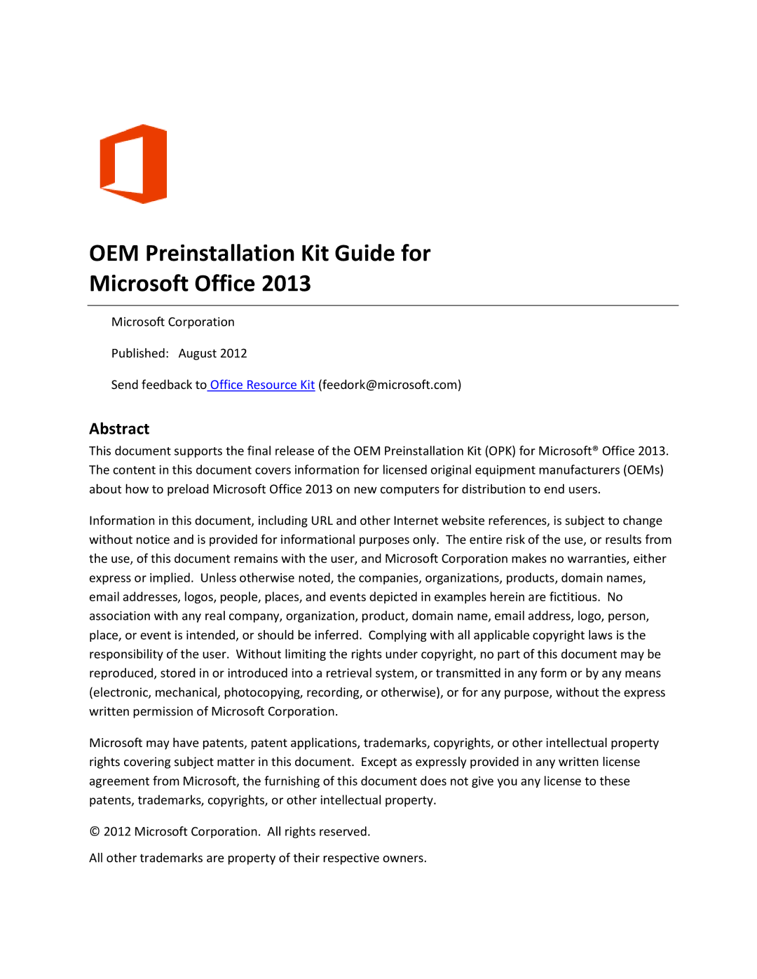 Microsoft 79G03550, T5D-01575, 79G-03550, 26916094 manual OEM Preinstallation Kit Guide for Microsoft Office, Abstract 