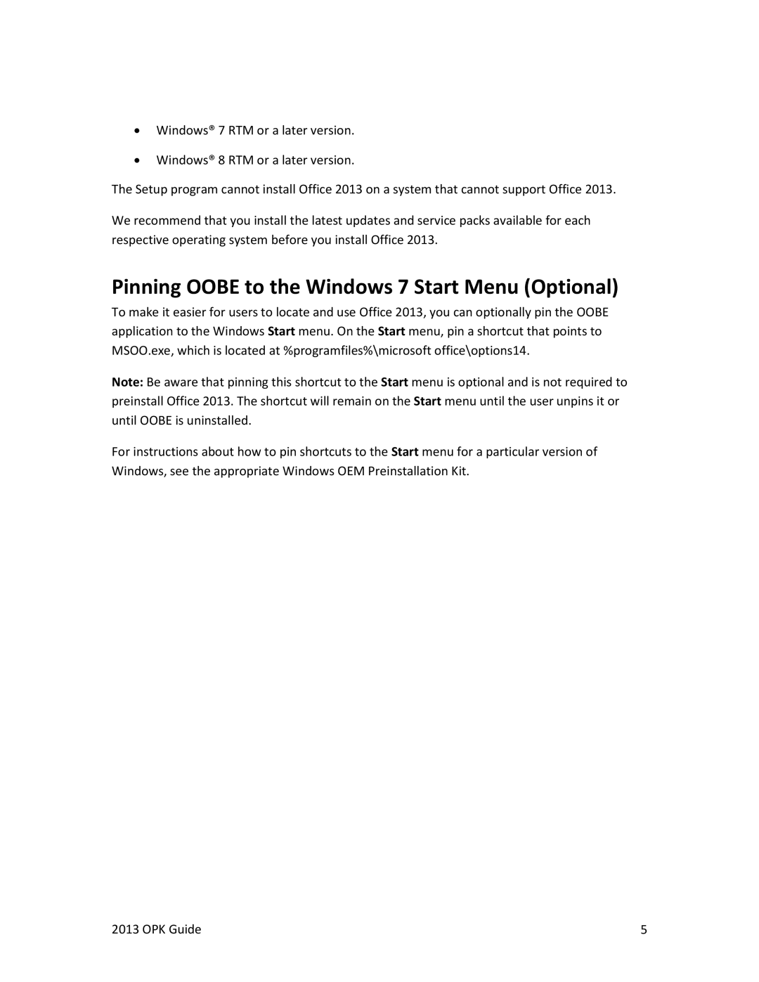 Microsoft 79G-03550, T5D-01575, 79G03550, 26916094 manual Pinning Oobe to the Windows 7 Start Menu Optional 