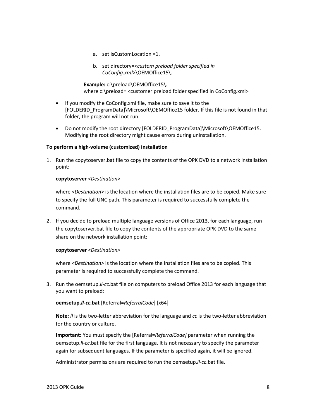 Microsoft 79G03550, T5D-01575, 79G-03550 manual To perform a high-volume customized installation, Copytoserver Destination 