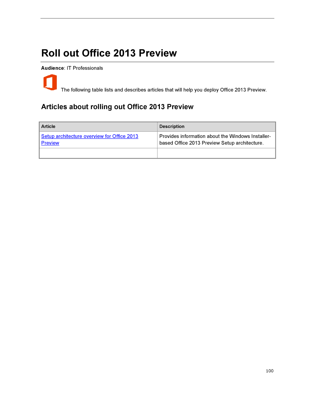 Microsoft 79G-03775, T5D01575 manual Roll out Office 2013 Preview, Articles about rolling out Office 2013 Preview 