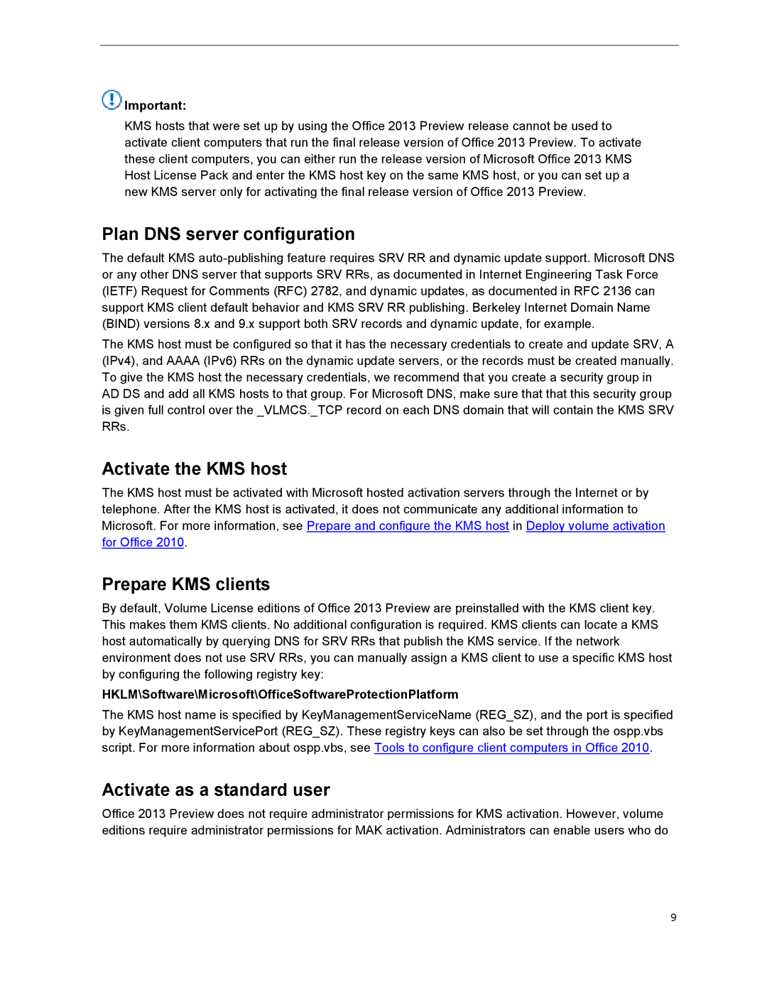 Microsoft T5D01575 Plan DNS server configuration, Activate the KMS host, Prepare KMS clients, Activate as a standard user 