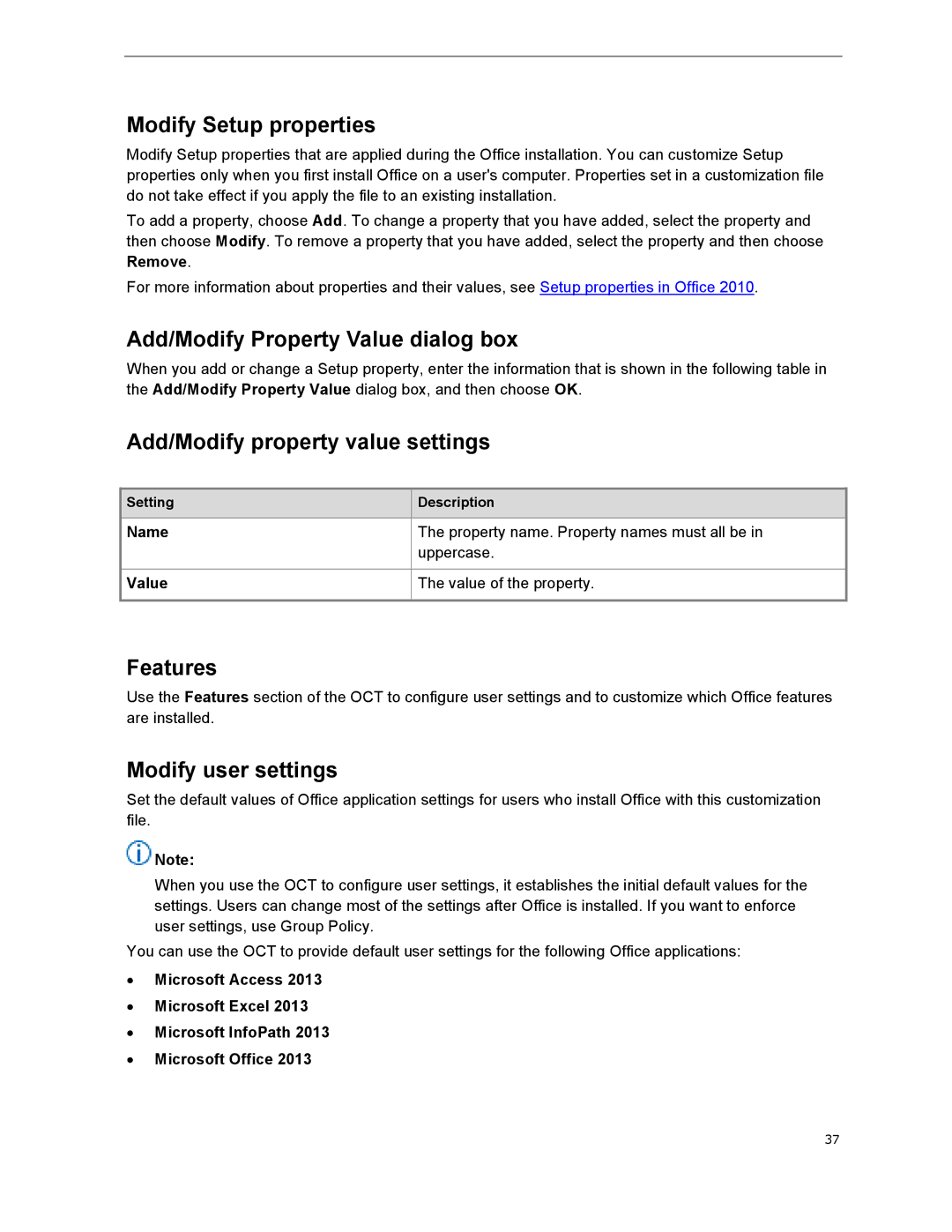 Microsoft T5D01575 manual Modify Setup properties, Add/Modify Property Value dialog box, Add/Modify property value settings 