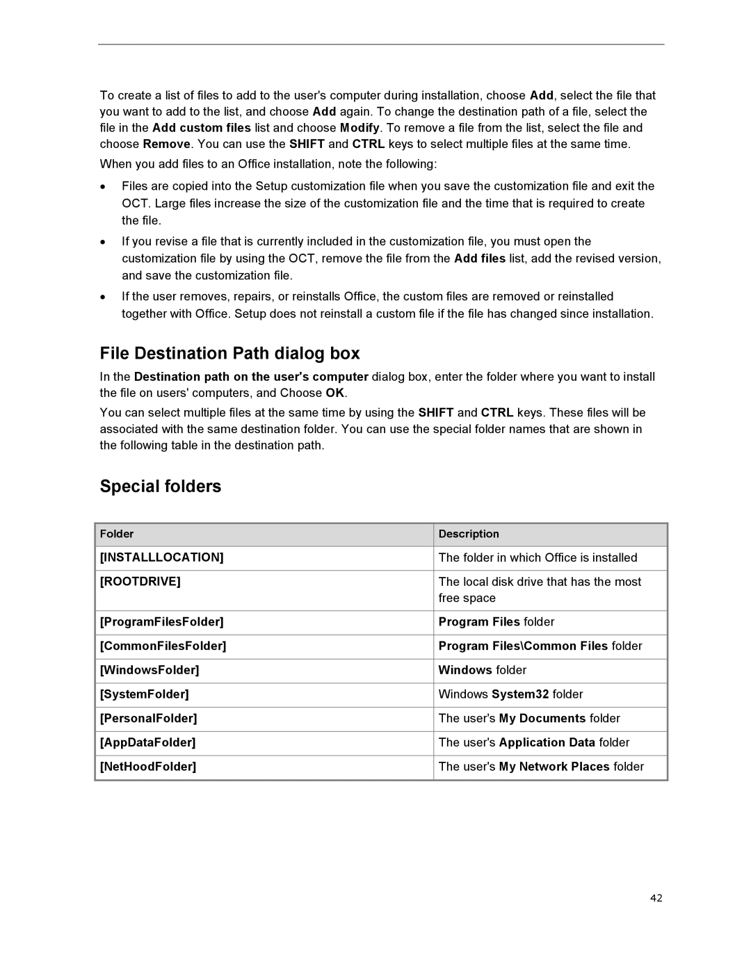 Microsoft 79G-03775, T5D01575 manual File Destination Path dialog box, Special folders, Folder in which Office is installed 