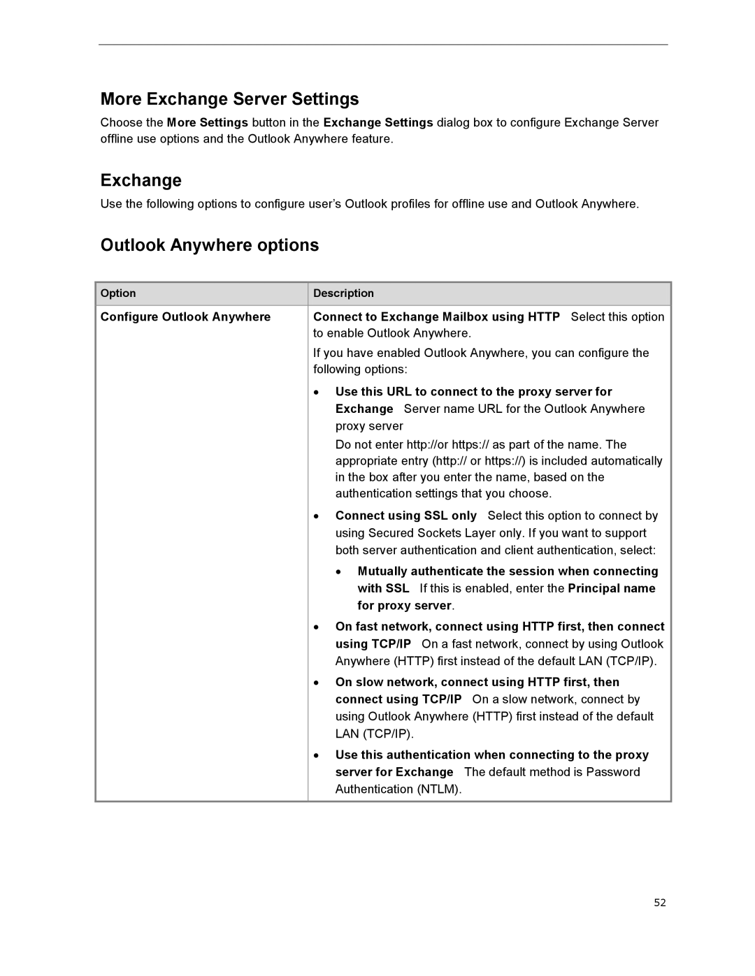 Microsoft 79G-03775, T5D01575 manual More Exchange Server Settings, Outlook Anywhere options 