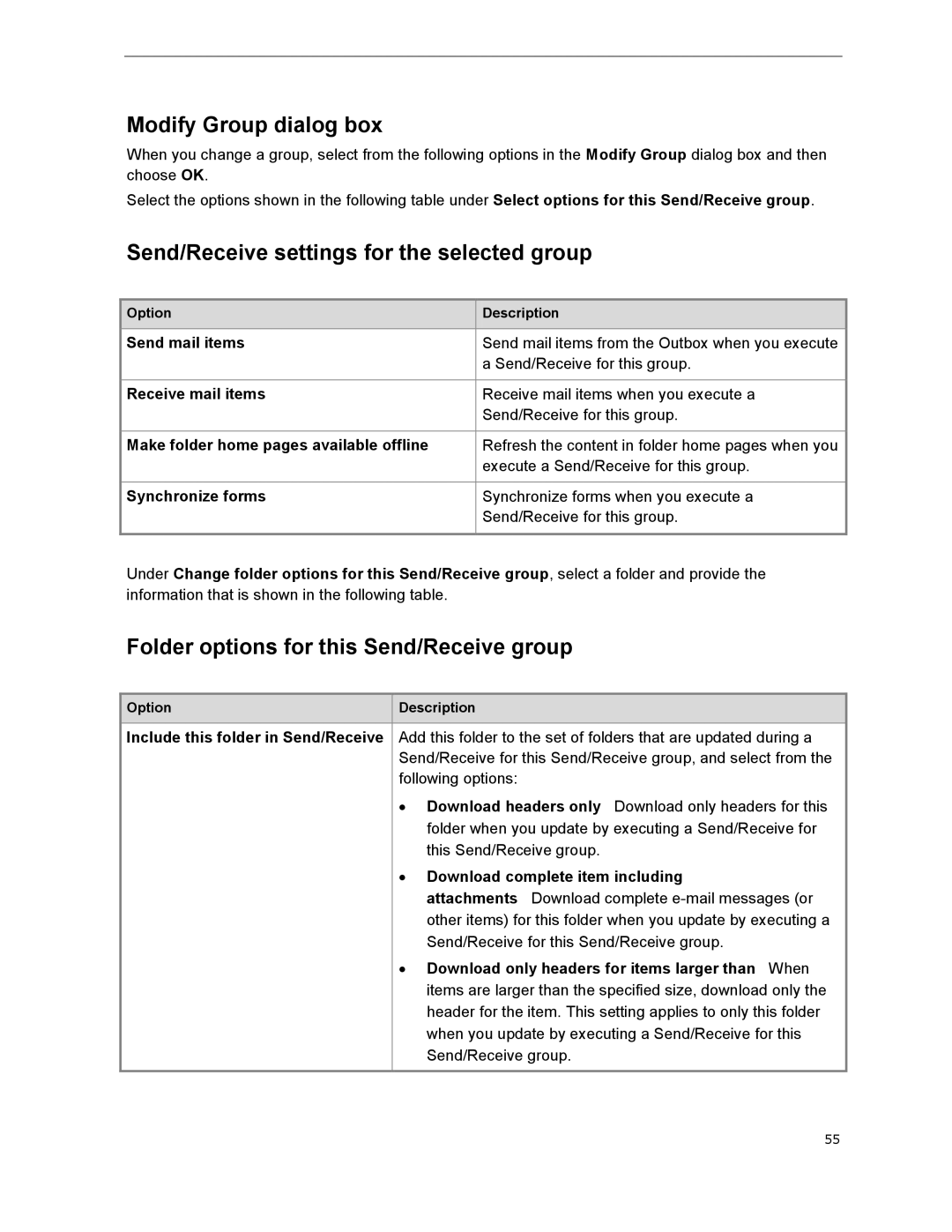 Microsoft T5D01575, 79G-03775 manual Modify Group dialog box, Send/Receive settings for the selected group 