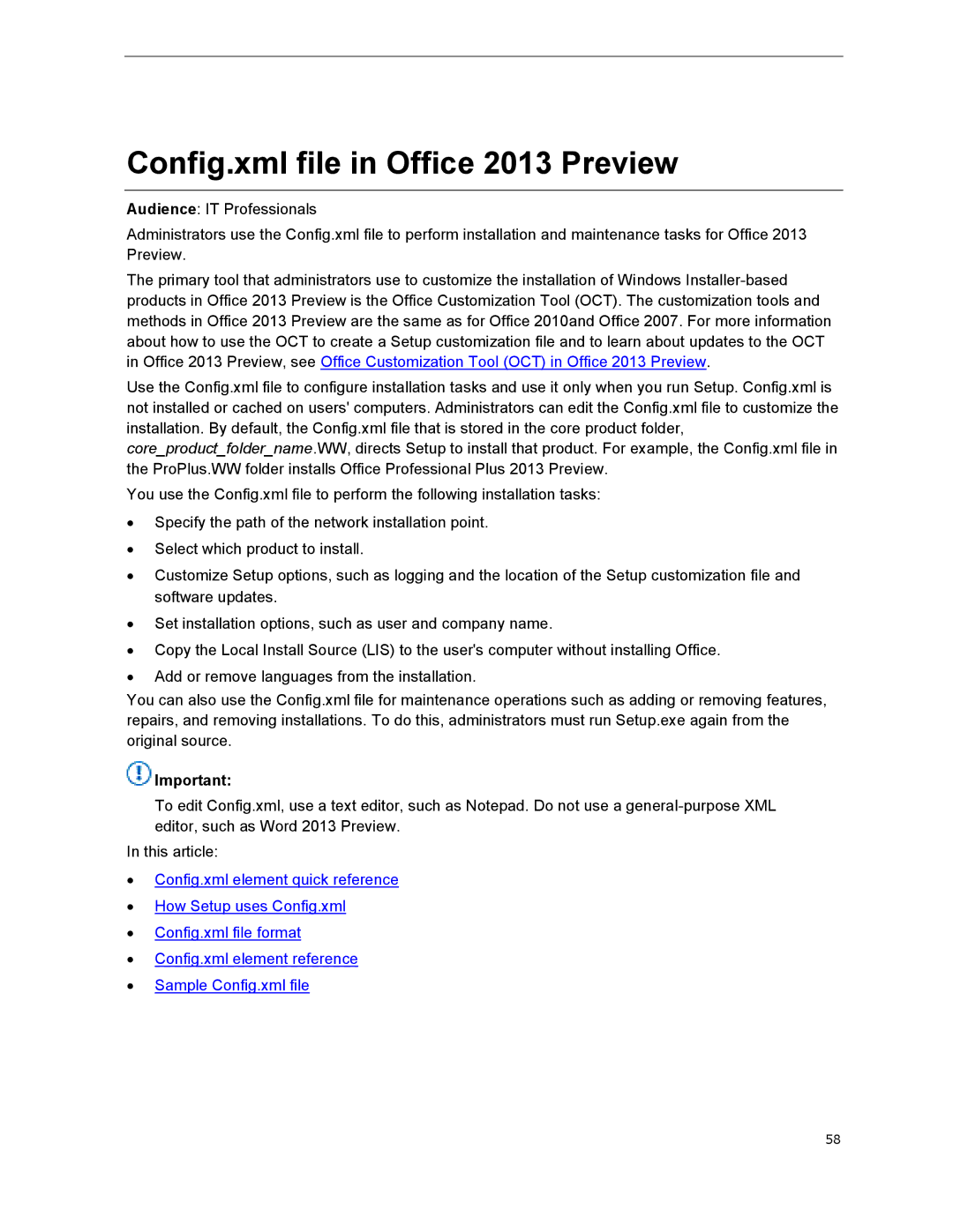 Microsoft 79G-03775, T5D01575 manual Config.xml file in Office 2013 Preview 