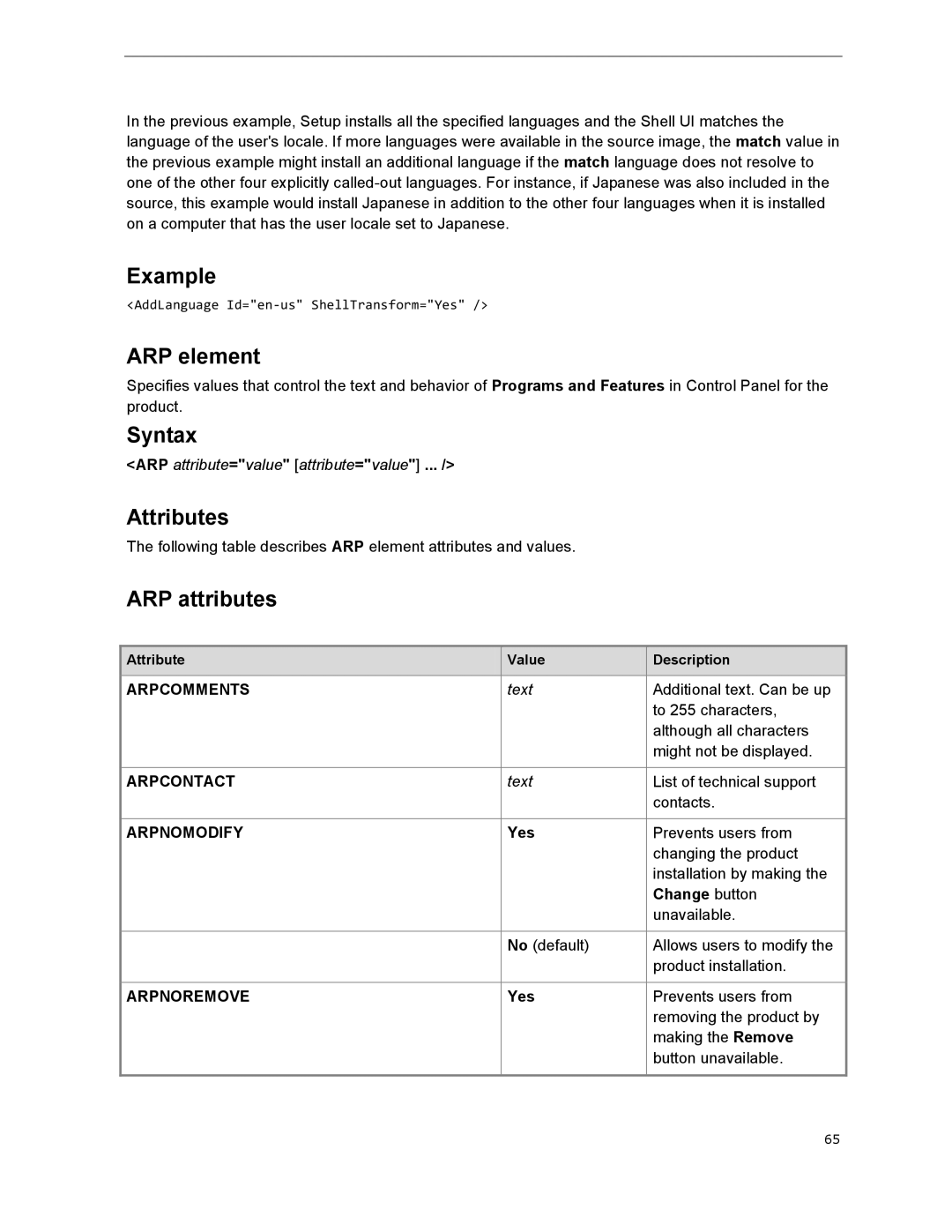 Microsoft T5D01575, 79G-03775 manual ARP element, ARP attributes 