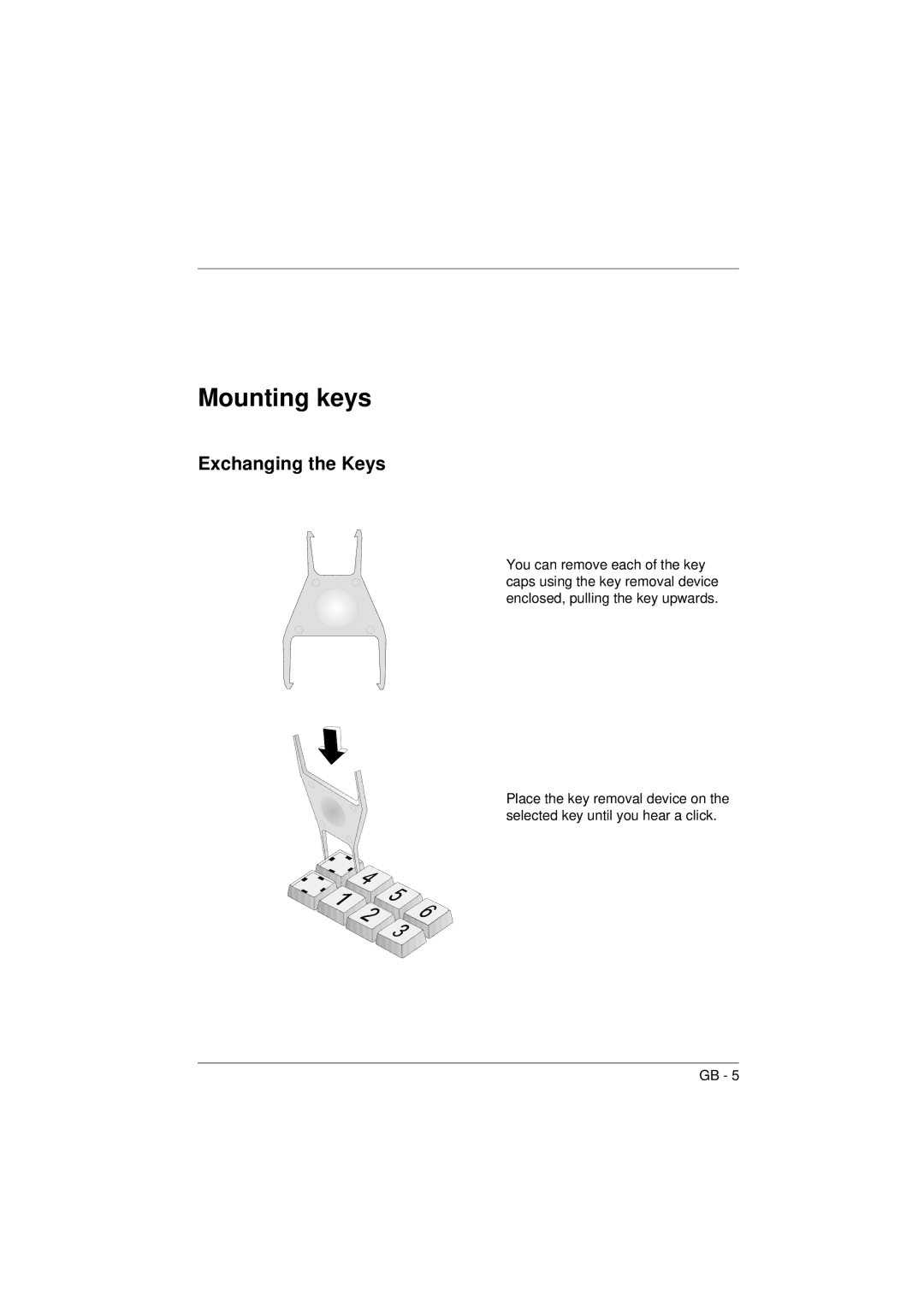 Microsoft TA61 manual Mounting keys, Exchanging the Keys 