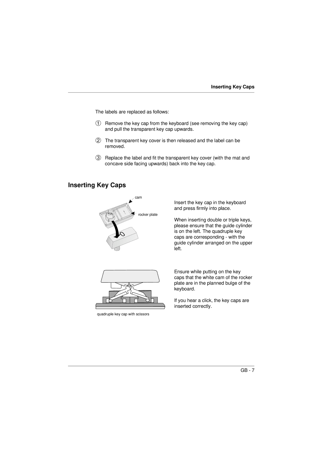 Microsoft TA61 manual Inserting Key Caps 