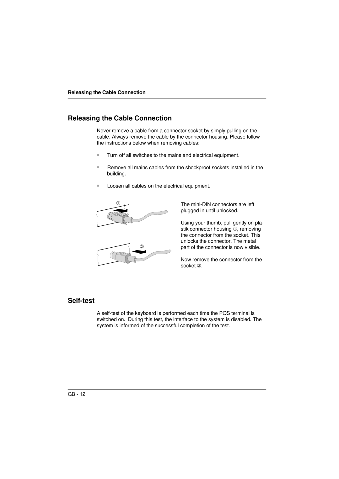 Microsoft TA61 manual Releasing the Cable Connection, Self-test 