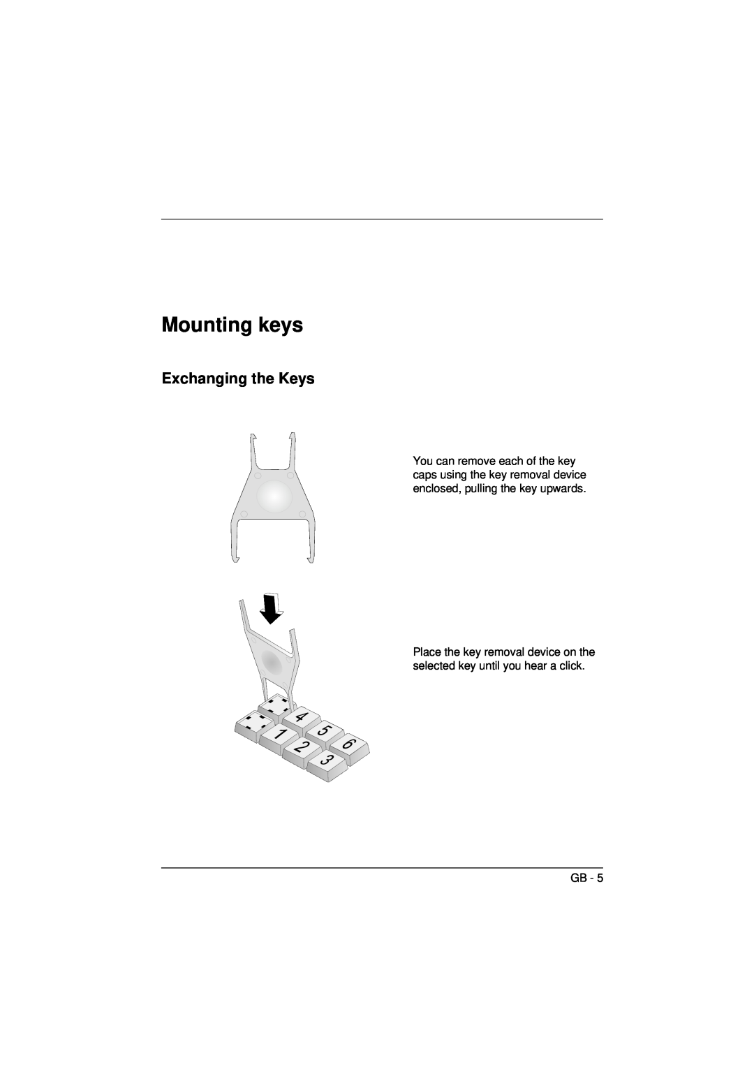 Microsoft TA61 manual Mounting keys, Exchanging the Keys 