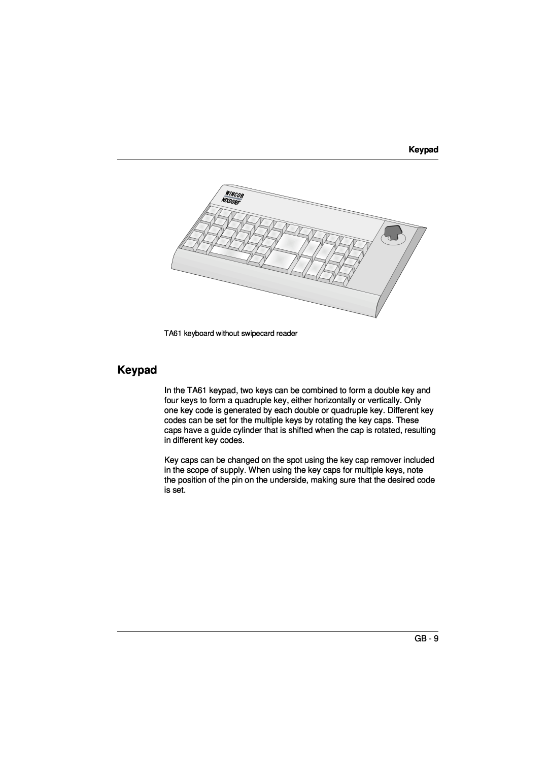 Microsoft TA61 manual Keypad 