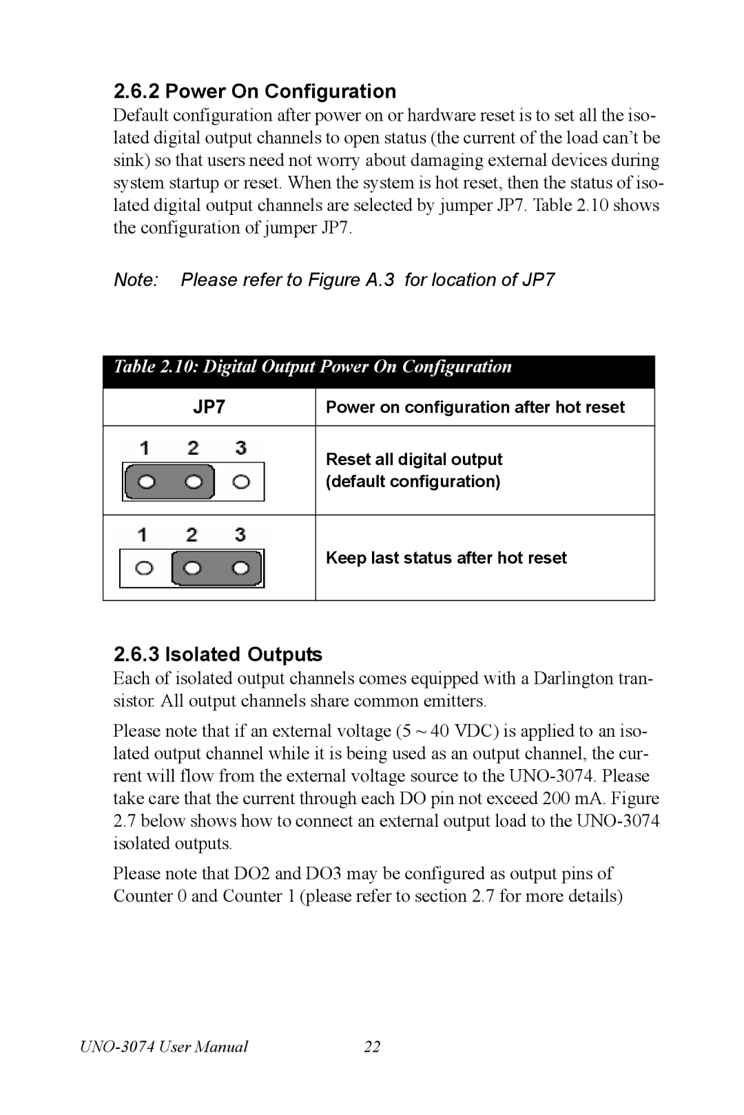 Microsoft UNO-3074 user manual Isolated Outputs, Digital Output Power On Configuration 