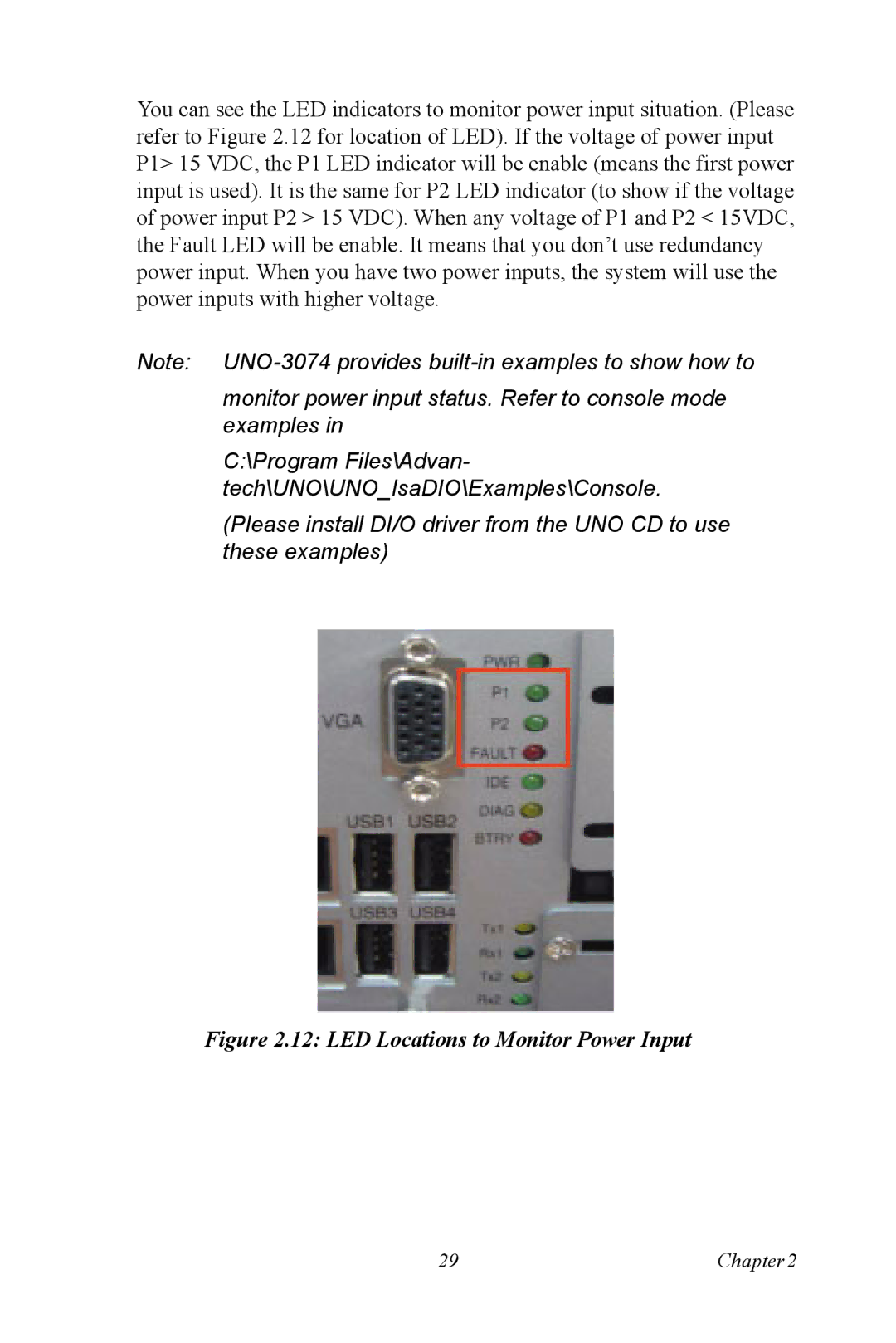 Microsoft UNO-3074 user manual LED Locations to Monitor Power Input 