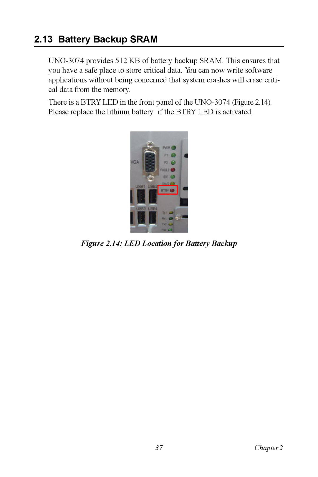 Microsoft UNO-3074 user manual Battery Backup Sram, LED Location for Battery Backup 