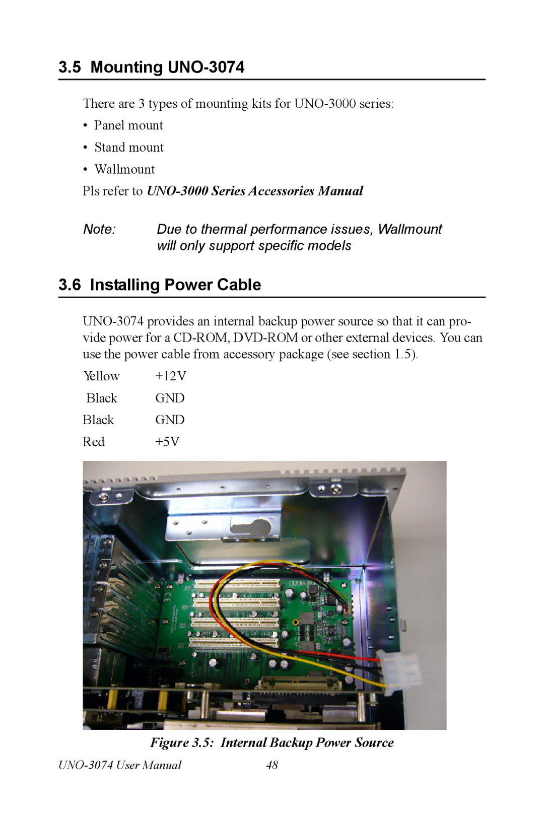 Microsoft user manual Mounting UNO-3074, Installing Power Cable 