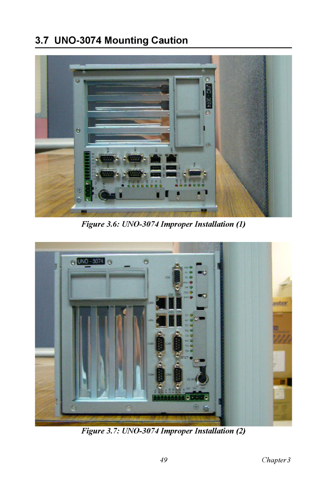 Microsoft user manual UNO-3074 Mounting Caution, UNO-3074 Improper Installation 