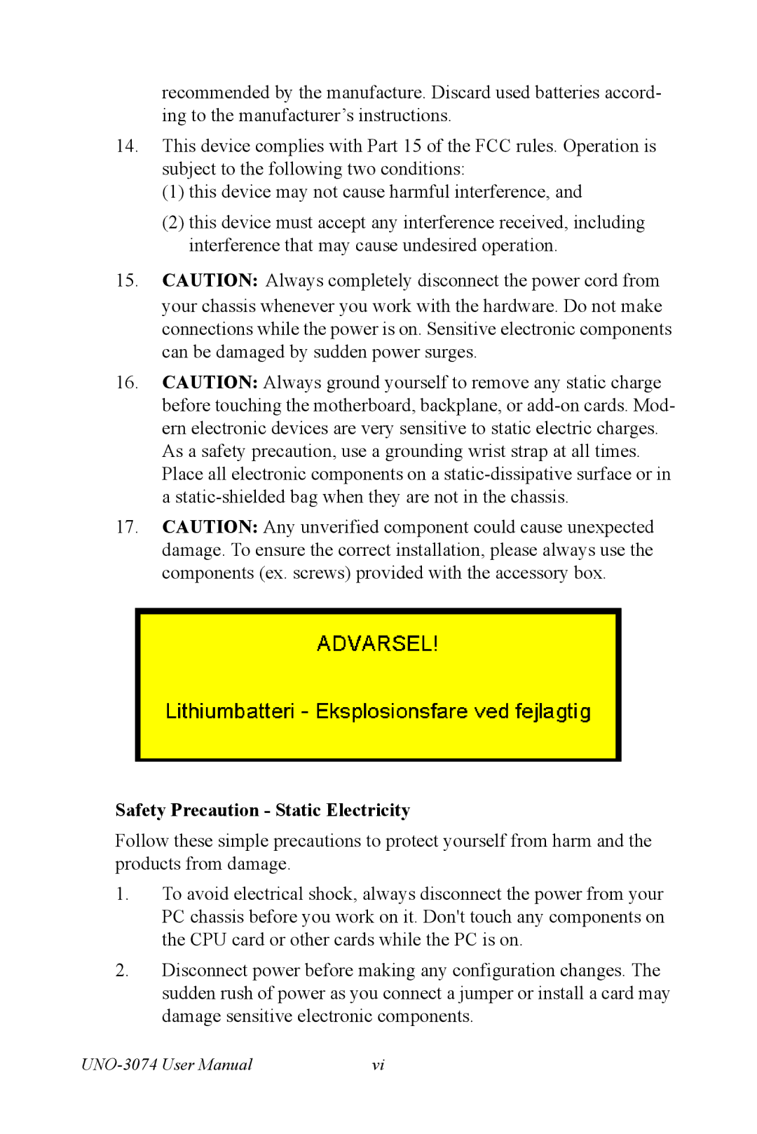 Microsoft UNO-3074 user manual Safety Precaution Static Electricity 