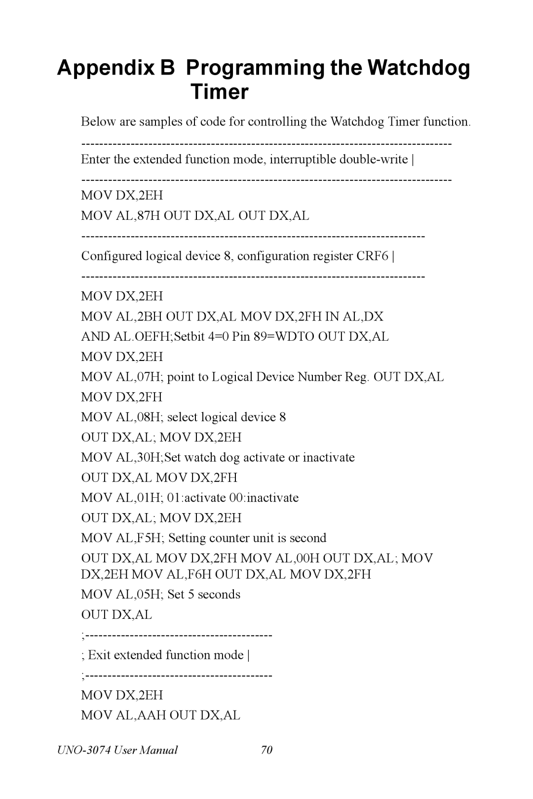 Microsoft UNO-3074 user manual Appendix B Programming the Watchdog Timer 