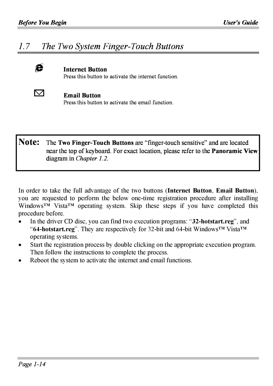 Microsoft W840DI The Two System Finger-Touch Buttons, Internet Button, Email Button, Before You Begin, Users Guide, Page 