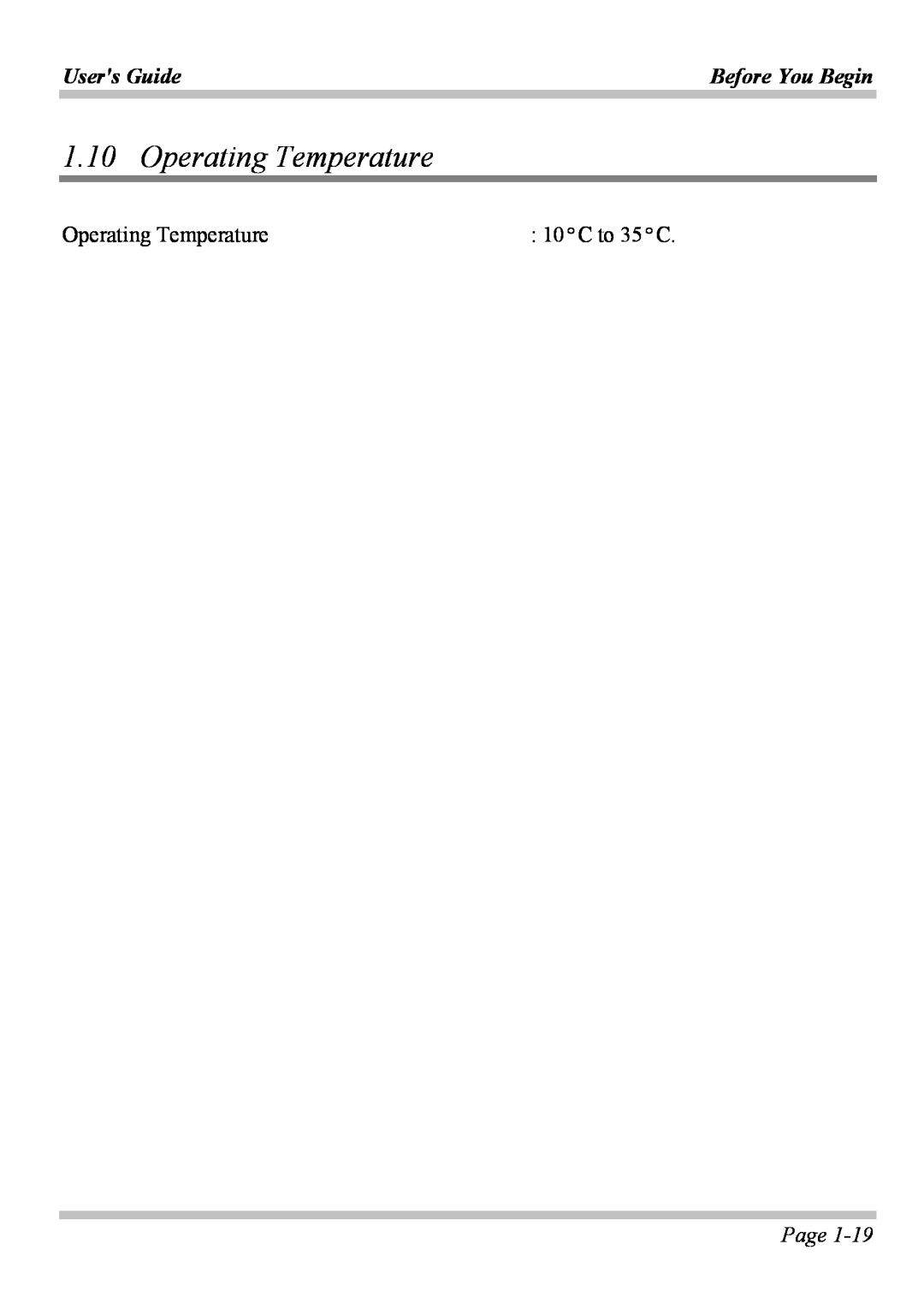 Microsoft W840DI manual Operating Temperature, Users Guide, Before You Begin, 10 ºC to 35 ºC, Page 